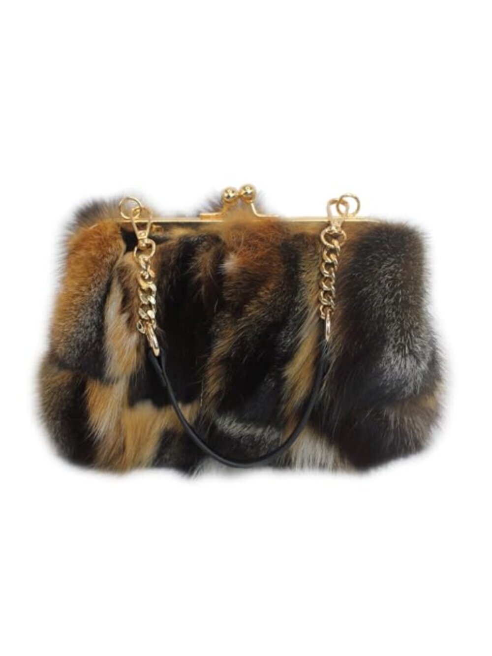 Natural Fox Fur Handbag with Chain Straps